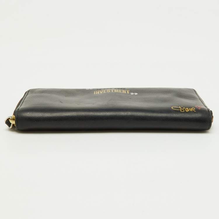 Pre Owned Diane Von Furstenberg Black Leather Zip Around Wallet