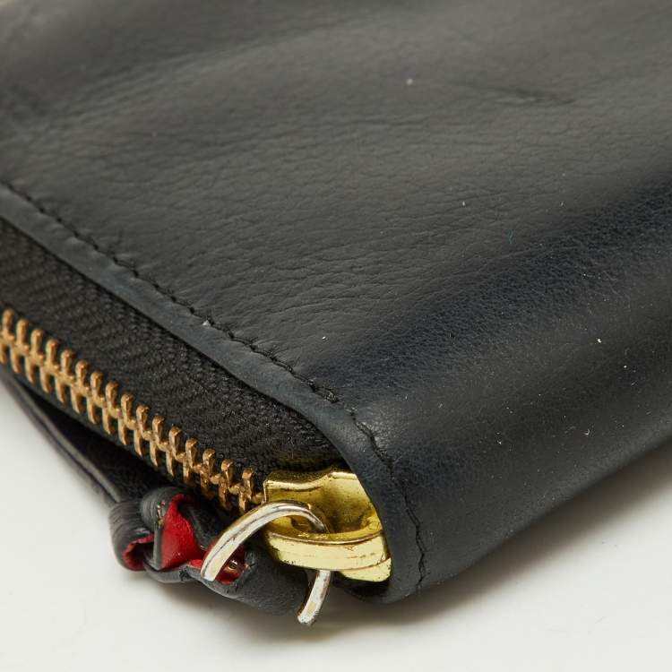 Pre Owned Diane Von Furstenberg Black Leather Zip Around Wallet
