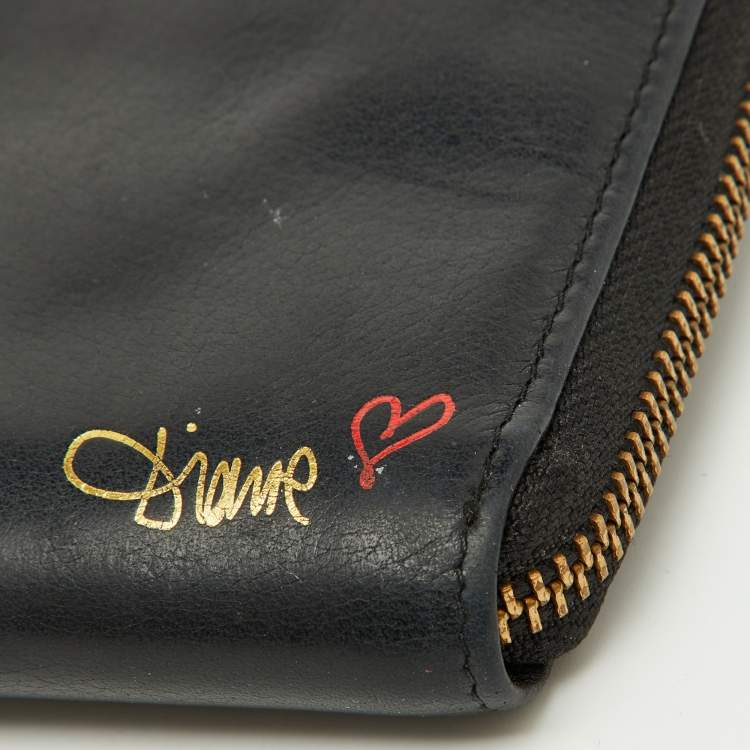 Pre Owned Diane Von Furstenberg Black Leather Zip Around Wallet
