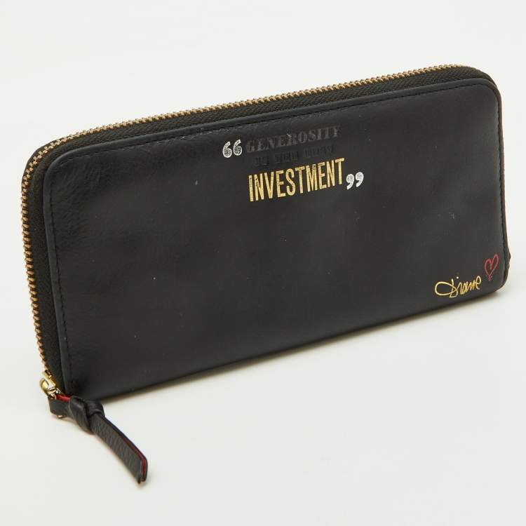 Pre Owned Diane Von Furstenberg Black Leather Zip Around Wallet