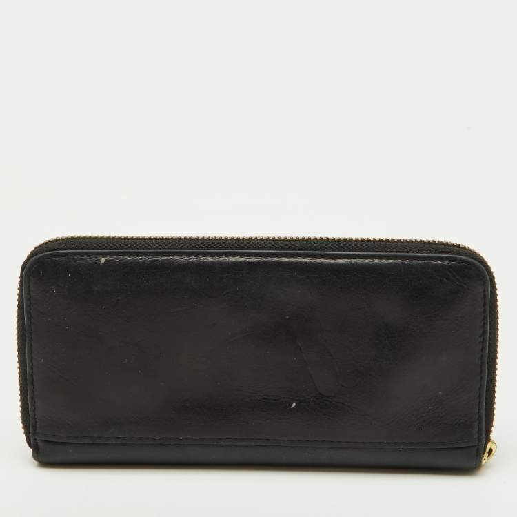 Pre Owned Diane Von Furstenberg Black Leather Zip Around Wallet