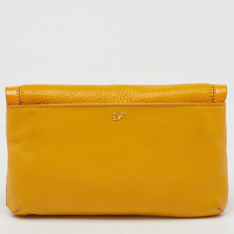 Pre Owned Diane Von Furstenberg Yellow Leather and Suede Harper Flap Shoulder Bag