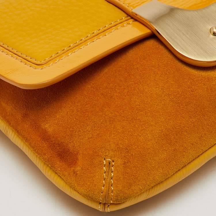 Pre Owned Diane Von Furstenberg Yellow Leather and Suede Harper Flap Shoulder Bag