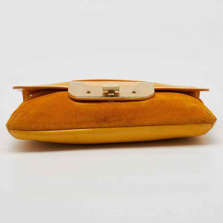 Pre Owned Diane Von Furstenberg Yellow Leather and Suede Harper Flap Shoulder Bag