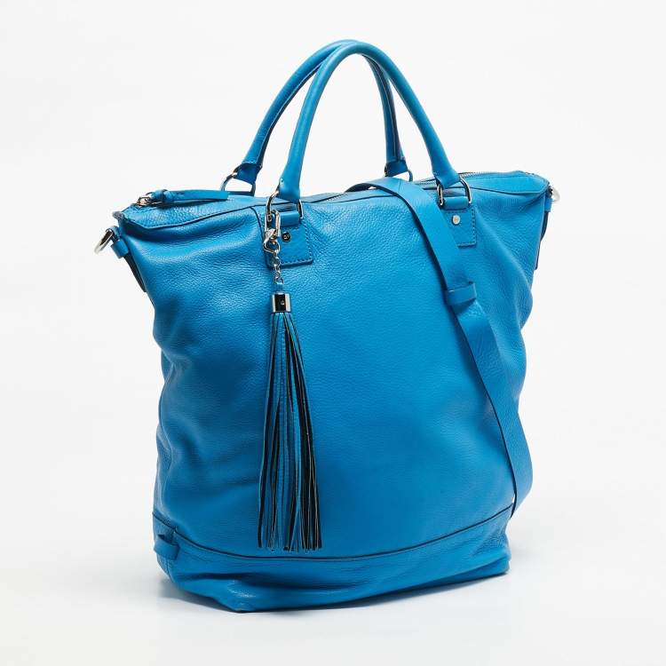 Pre Owned Diane Von Furstenberg Blue Leather Drew Bucket Tote