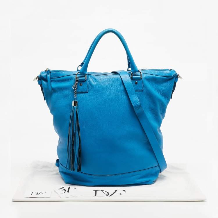 Pre Owned Diane Von Furstenberg Blue Leather Drew Bucket Tote