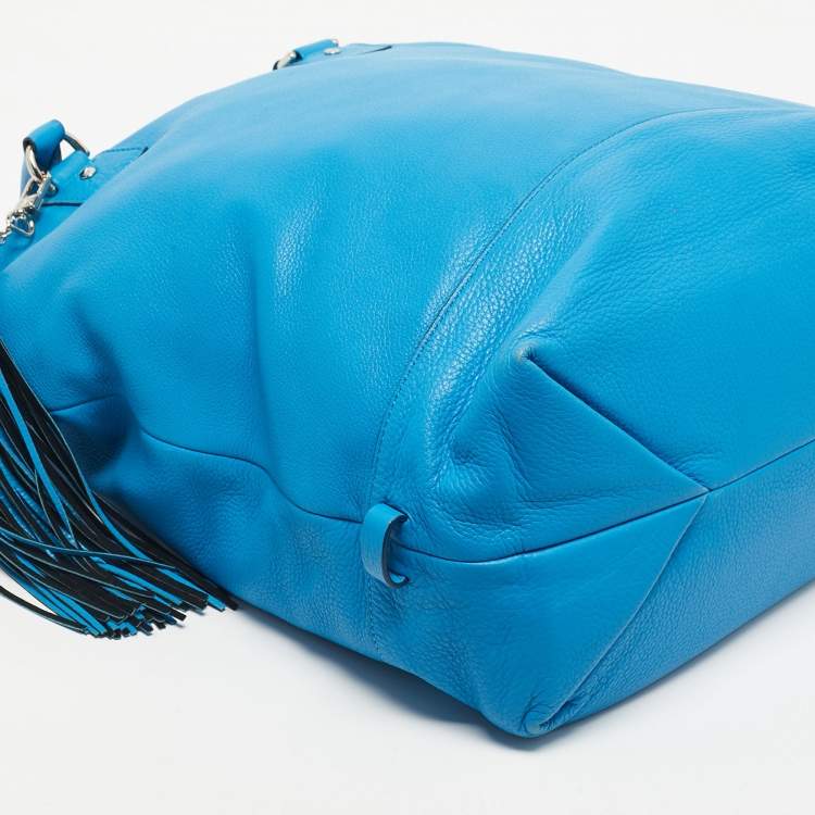 Pre Owned Diane Von Furstenberg Blue Leather Drew Bucket Tote
