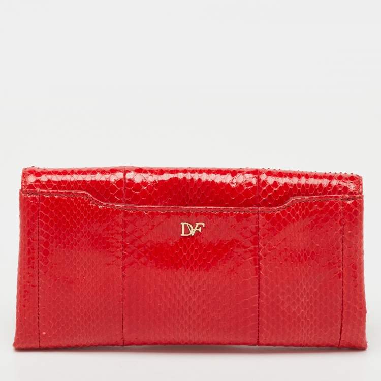 Pre Owned Diane Von Furstenberg Red Snakeskin Leather Clutch