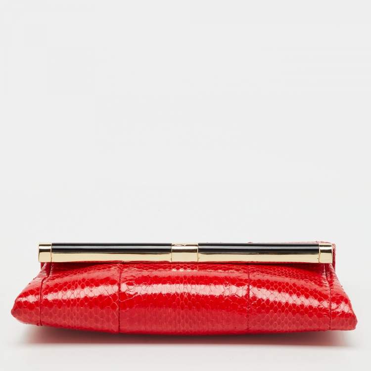 Pre Owned Diane Von Furstenberg Red Snakeskin Leather Clutch