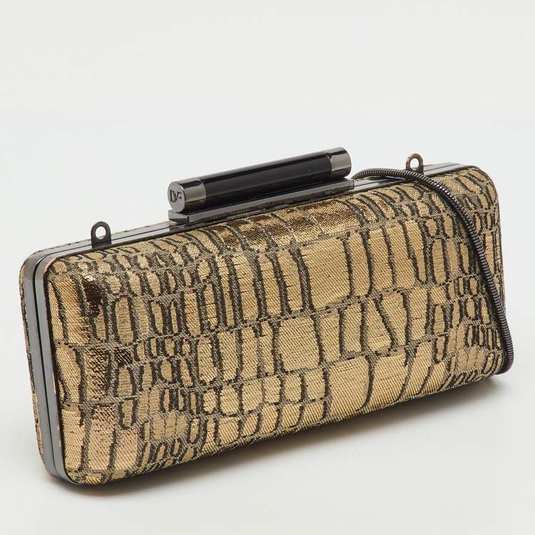 Pre Owned Diane Von Furstenberg Metallic Gold Jacquard Clutch