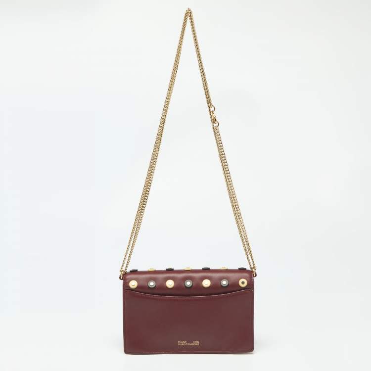 Pre Owned حقوق كلتش ديان فون فرستنبرغ سهرات مرصعة جلد بورجوندي/بيج