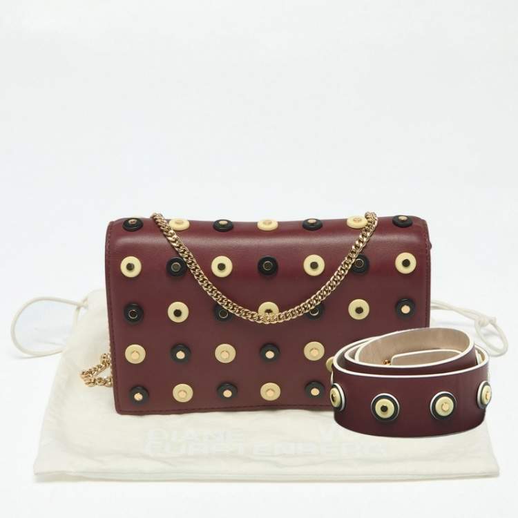 Pre Owned حقوق كلتش ديان فون فرستنبرغ سهرات مرصعة جلد بورجوندي/بيج