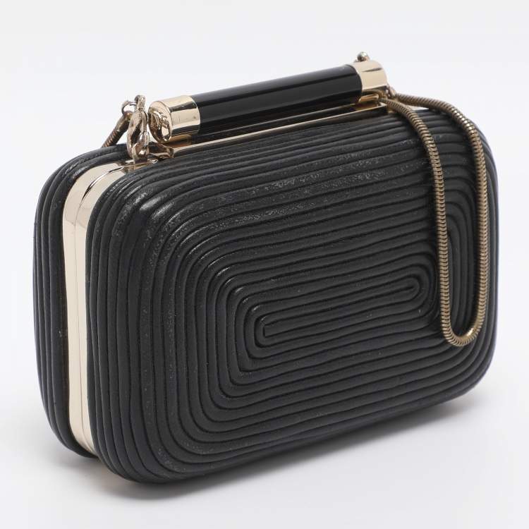 Pre Owned Diane Von Furstenberg Tonda Black Leather Minaudière Clutch