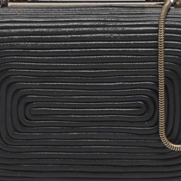 Pre Owned Diane Von Furstenberg Tonda Black Leather Minaudière Clutch