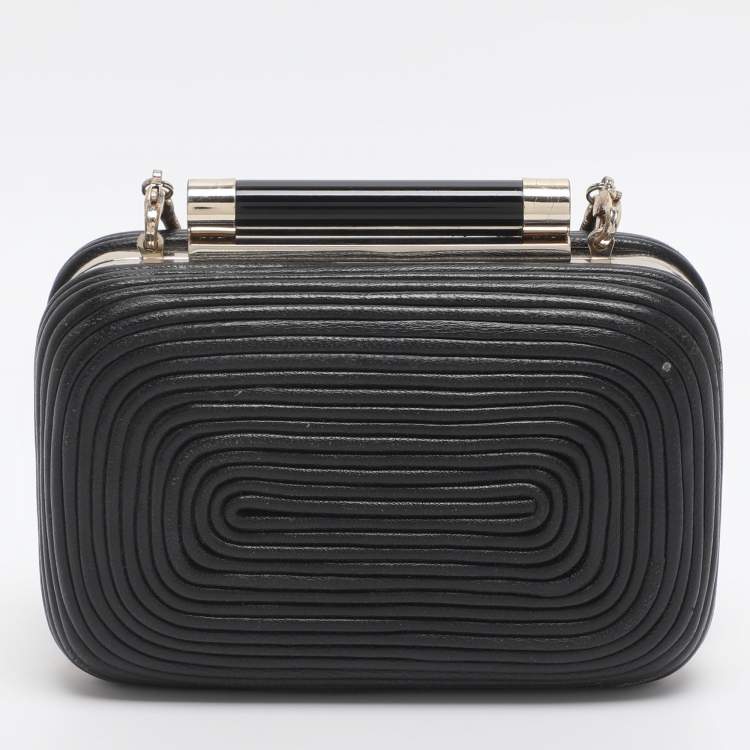 Pre Owned Diane Von Furstenberg Tonda Black Leather Minaudière Clutch