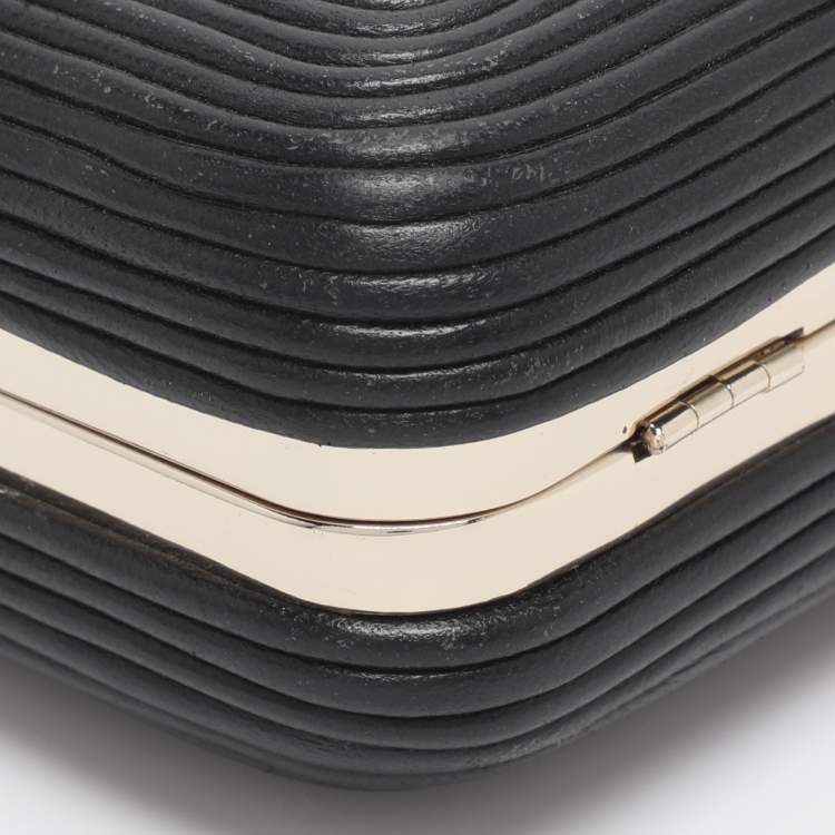 Pre Owned Diane Von Furstenberg Tonda Black Leather Minaudière Clutch