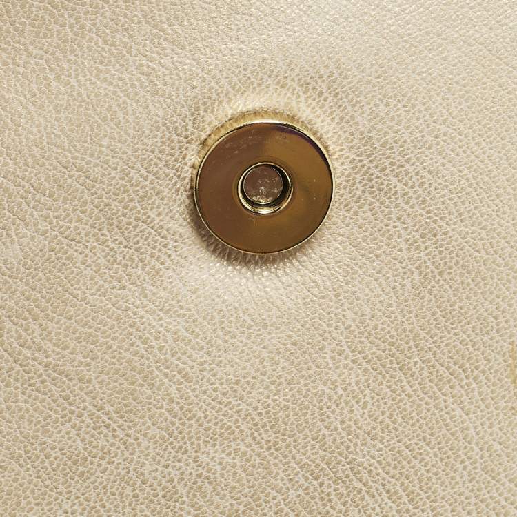 Pre Owned Diane Von Furstenberg Flirty Lips Metallic Beige Leather Shoulder Bag