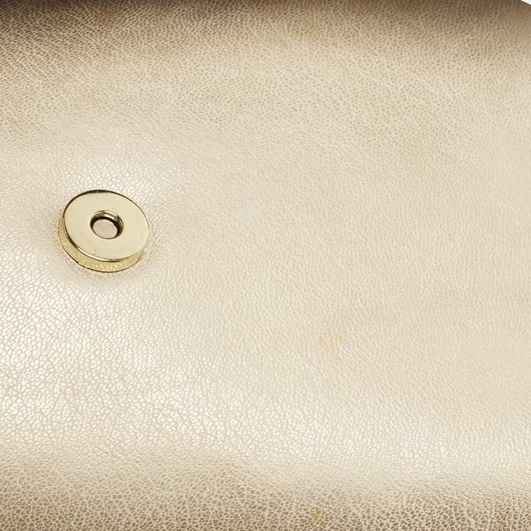 Pre Owned Diane Von Furstenberg Flirty Lips Metallic Beige Leather Shoulder Bag