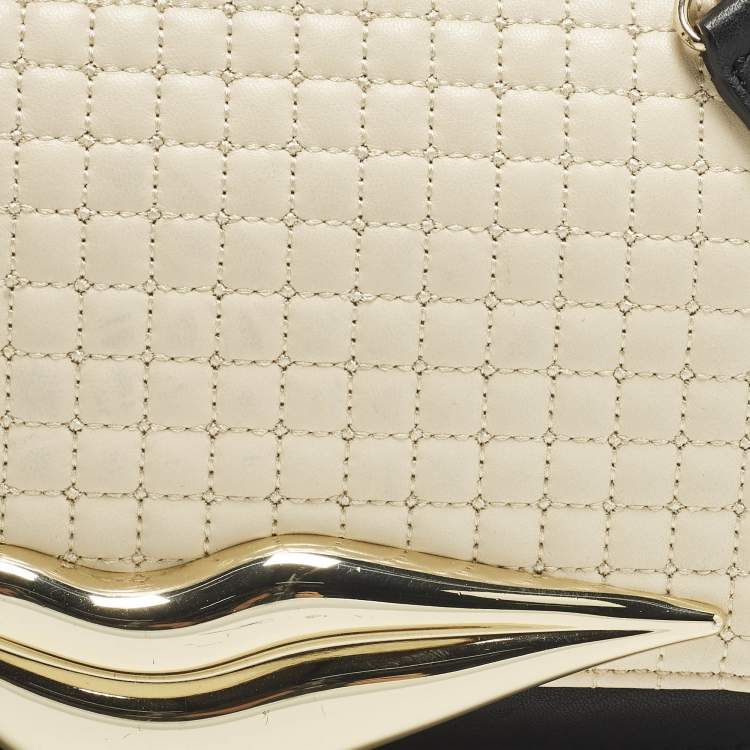 Pre Owned Diane Von Furstenberg Flirty Lips Black/Off White Quilted Leather Shoulder Bag