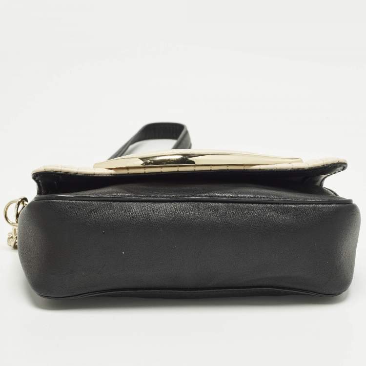 Pre Owned Diane Von Furstenberg Flirty Lips Black/Off White Quilted Leather Shoulder Bag