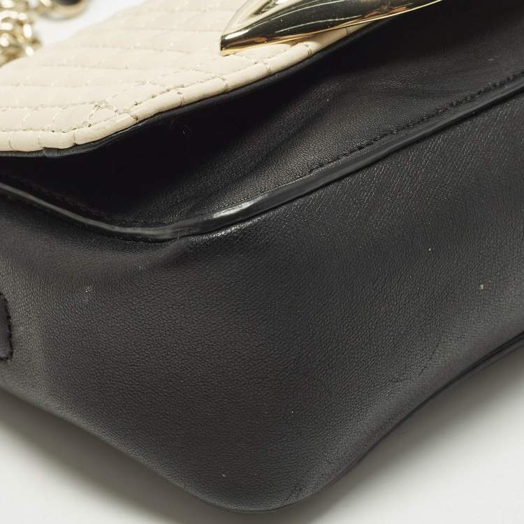 Pre Owned Diane Von Furstenberg Flirty Lips Black/Off White Quilted Leather Shoulder Bag