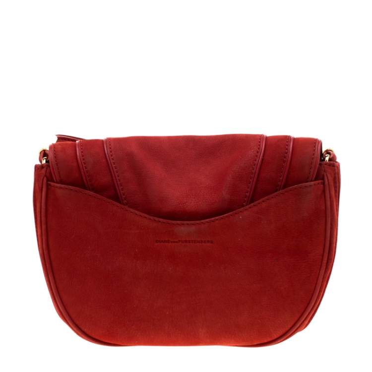 Pre Owned Diane Von Furstenberg Red Nubuck Leather Bullseye Crossbody Bag