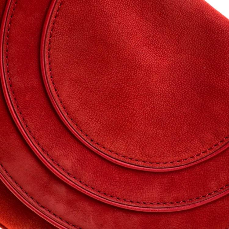 Pre Owned Diane Von Furstenberg Red Nubuck Leather Bullseye Crossbody Bag