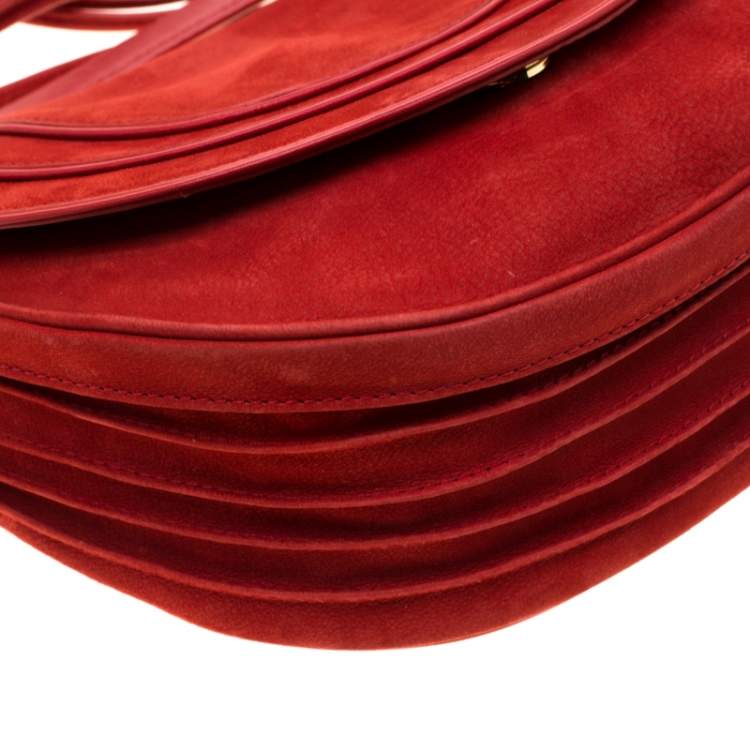 Pre Owned Diane Von Furstenberg Red Nubuck Leather Bullseye Crossbody Bag