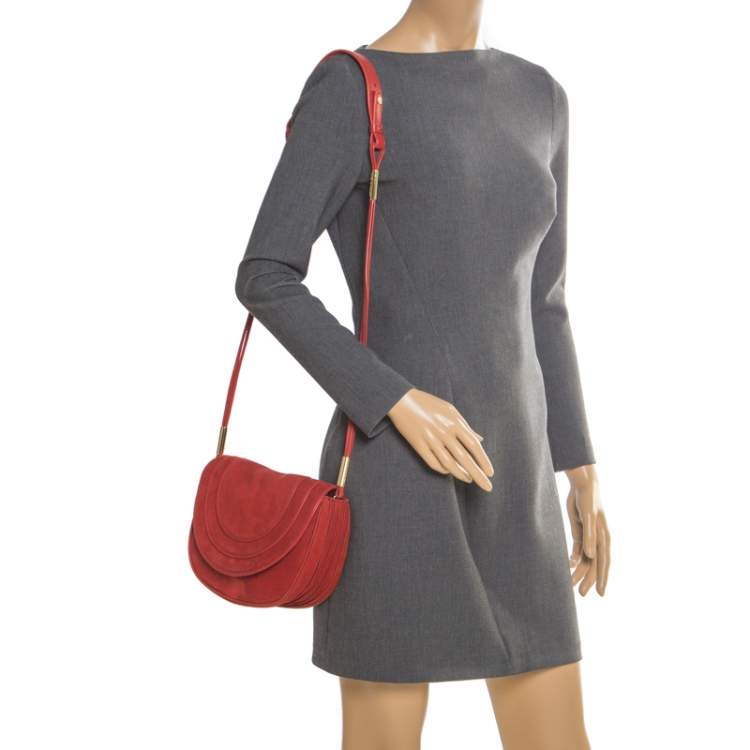 Pre Owned Diane Von Furstenberg Red Nubuck Leather Bullseye Crossbody Bag