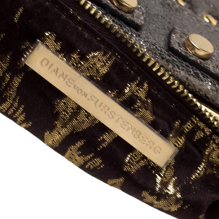 Pre Owned Diane Von Furstenberg Metallic Studded Leather Hayworth Clutch 