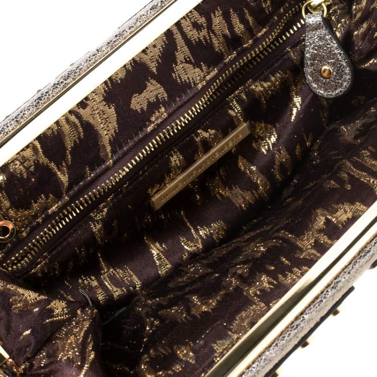 Pre Owned Diane Von Furstenberg Metallic Studded Leather Hayworth Clutch 