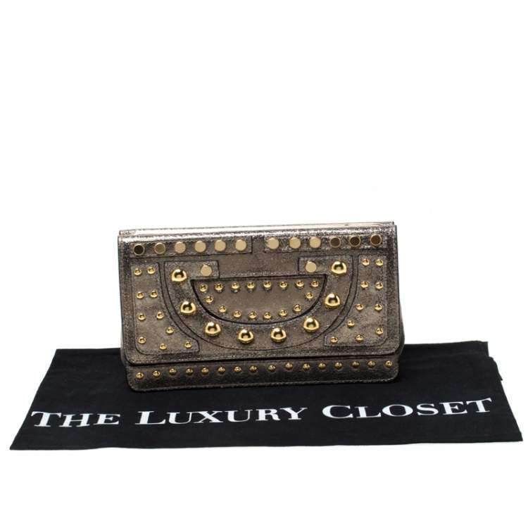 Pre Owned Diane Von Furstenberg Metallic Studded Leather Hayworth Clutch 