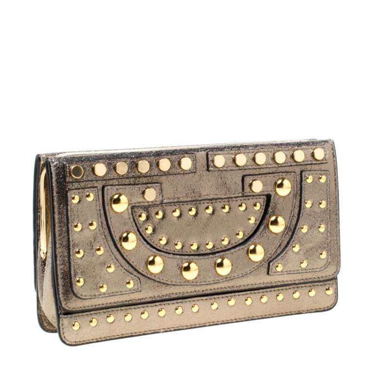 Pre Owned Diane Von Furstenberg Metallic Studded Leather Hayworth Clutch 