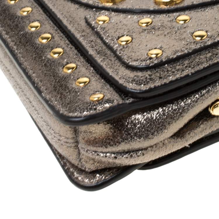 Pre Owned Diane Von Furstenberg Metallic Studded Leather Hayworth Clutch 