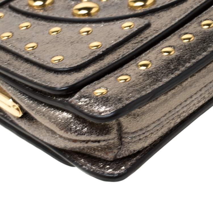 Pre Owned Diane Von Furstenberg Metallic Studded Leather Hayworth Clutch 