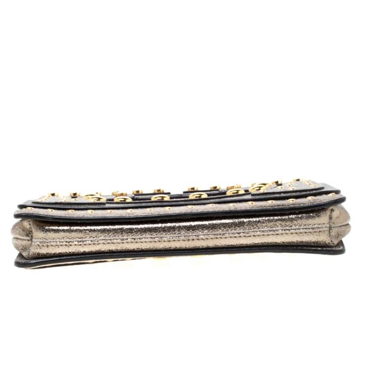 Pre Owned Diane Von Furstenberg Metallic Studded Leather Hayworth Clutch 