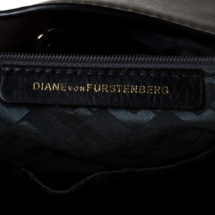 Pre Owned Diane Von Furstenberg Dark Khaki Leather Shoulder Bag