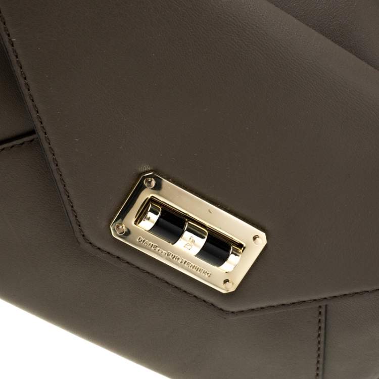 Pre Owned Diane Von Furstenberg Dark Khaki Leather Shoulder Bag