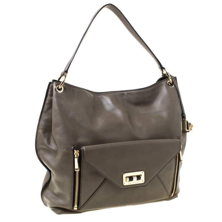 Pre Owned Diane Von Furstenberg Dark Khaki Leather Shoulder Bag