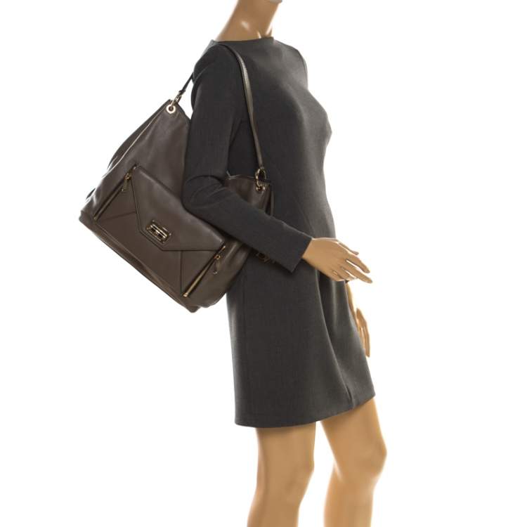 Pre Owned Diane Von Furstenberg Dark Khaki Leather Shoulder Bag