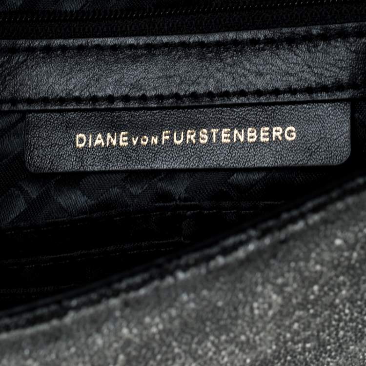 Pre Owned Diane von Furstenberg Grey Glass Beads 440 Gallery Uptown Clutch  
