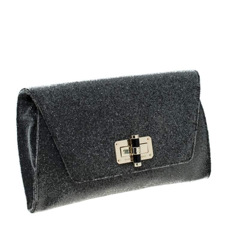 Pre Owned Diane von Furstenberg Grey Glass Beads 440 Gallery Uptown Clutch  