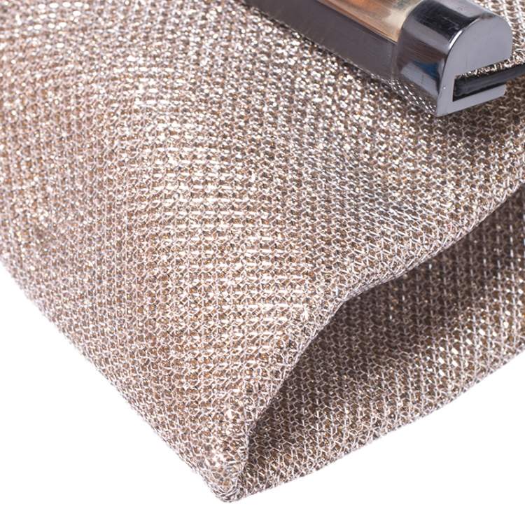 Pre Owned Diane Von Furstenberg Metallic Lame Fabric 440 Envelope Clutch