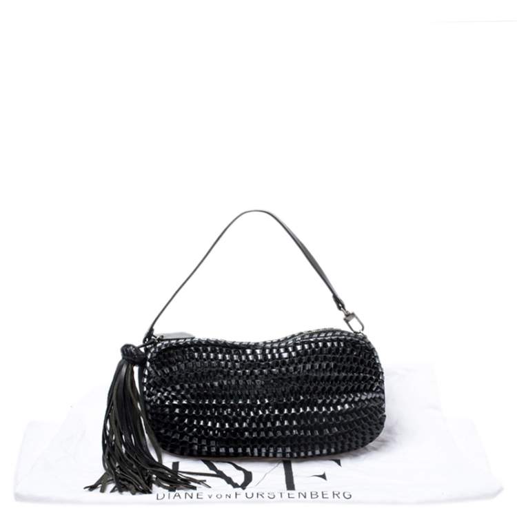 Pre Owned Diane Von Furstenberg Metallic Black Chainlink Leather Stephanie Shoulder Bag
