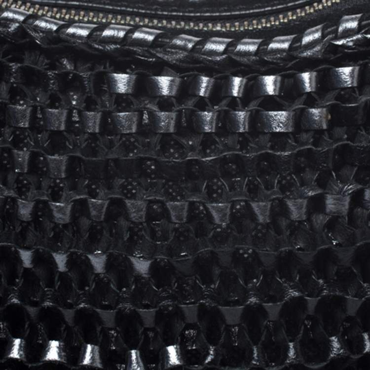Pre Owned Diane Von Furstenberg Metallic Black Chainlink Leather Stephanie Shoulder Bag