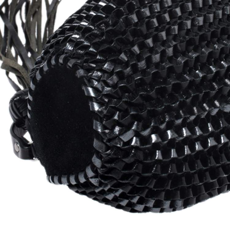 Pre Owned Diane Von Furstenberg Metallic Black Chainlink Leather Stephanie Shoulder Bag