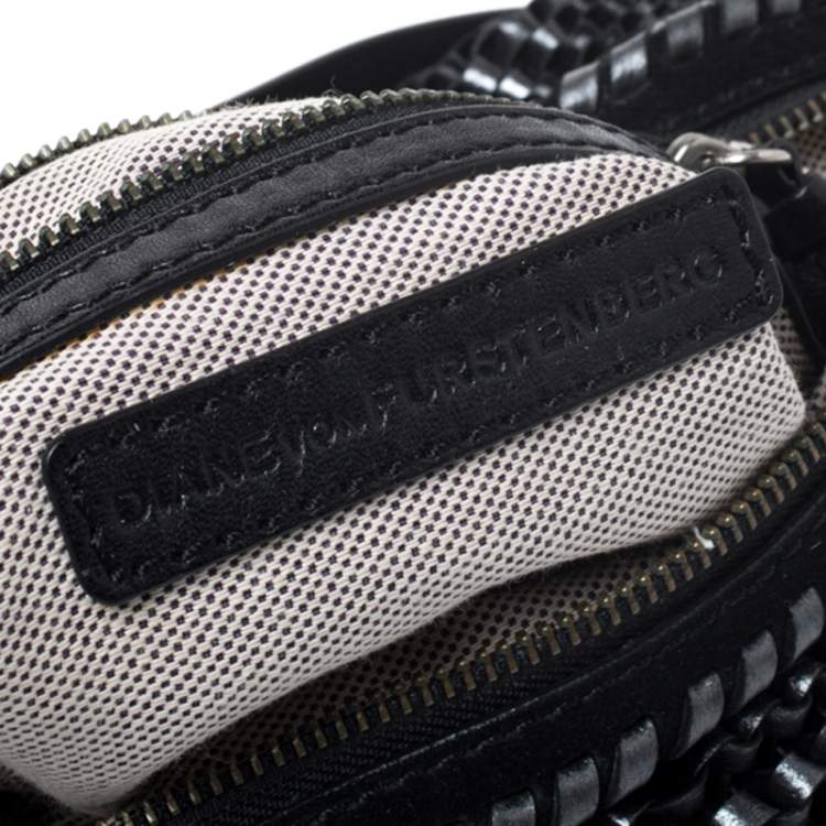 Pre Owned Diane Von Furstenberg Metallic Black Chainlink Leather Stephanie Shoulder Bag