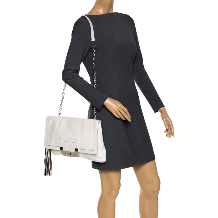 Pre Owned Diane Von Furstenberg White Leather Harper Shoulder Bag