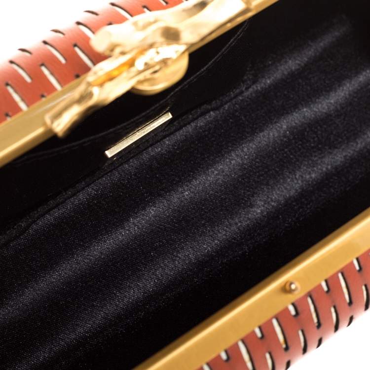 Pre Owned Diane von Furstenberg Copper Brown Perforated Leather Long Lytton Clutch
