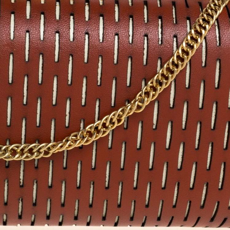 Pre Owned Diane von Furstenberg Copper Brown Perforated Leather Long Lytton Clutch